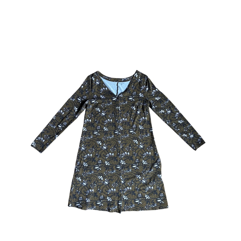 Garnet Hill Floral Button Front Dress Olive Green S Pockets Earthy Botanical
